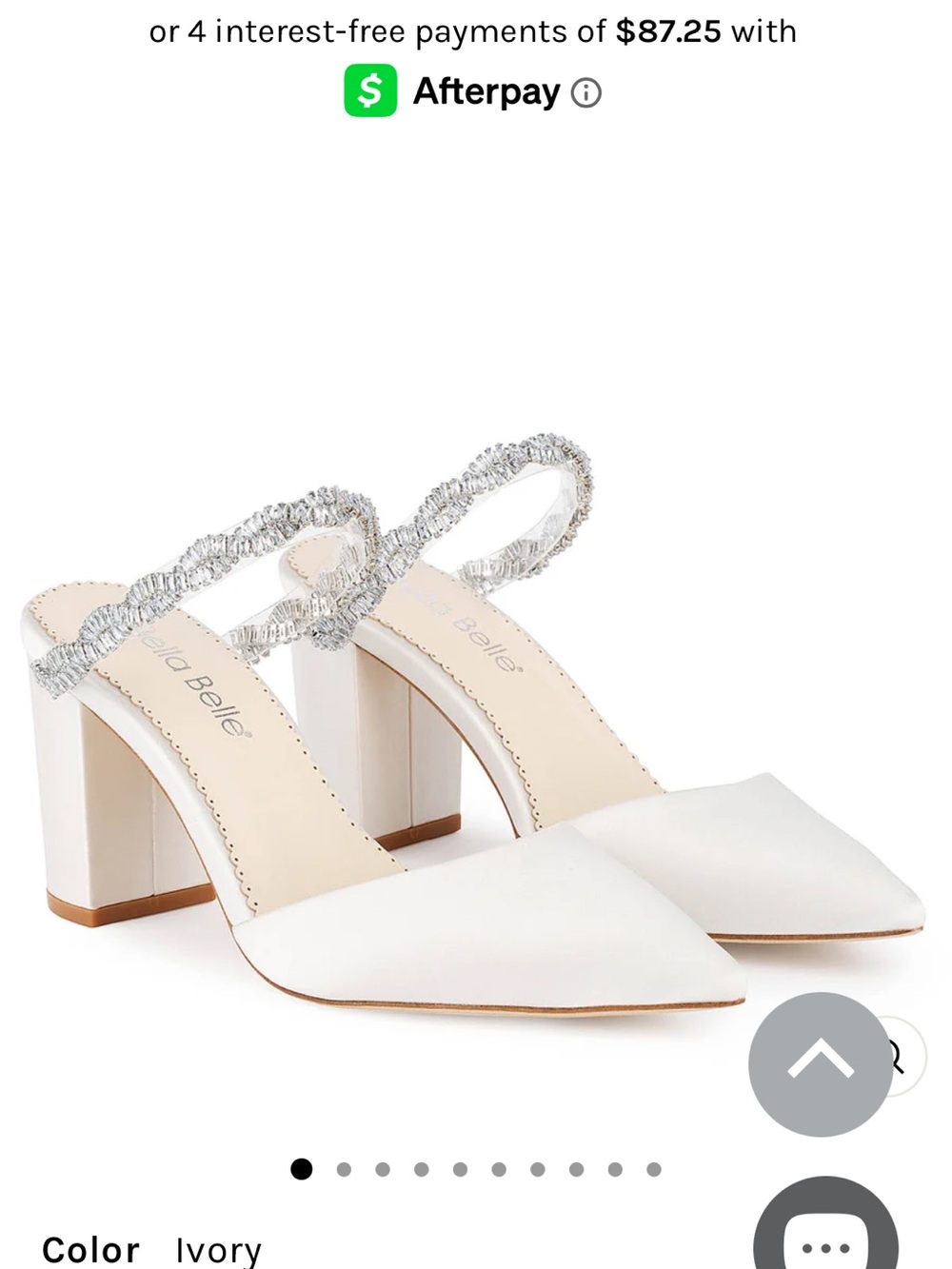 La Belle Ivory Pointed Block-Heel Mules with Crystal Strap